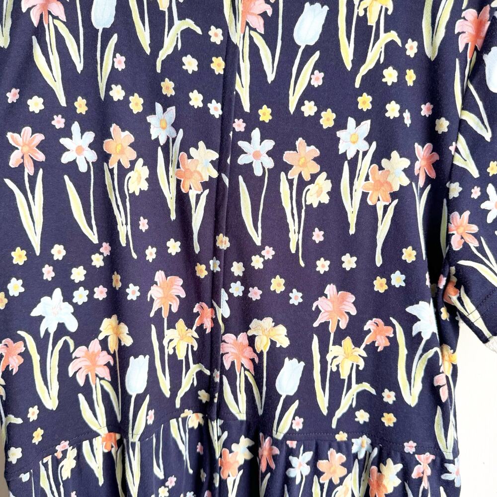 VTG Talbots Floral Maxi Dress Lace Sleeve Detail Tulip Print Navy Short Sleeve L - Picture 15 of 16